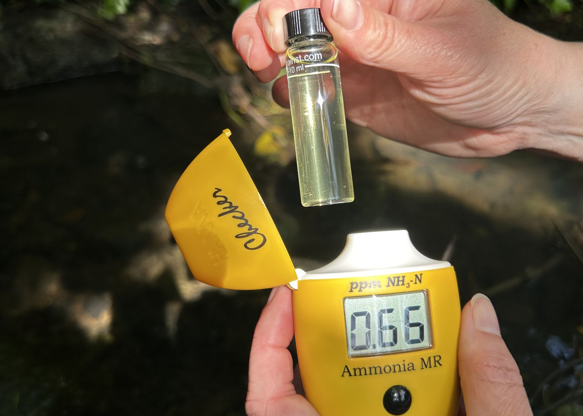 Close up of a ammonia testing meter.