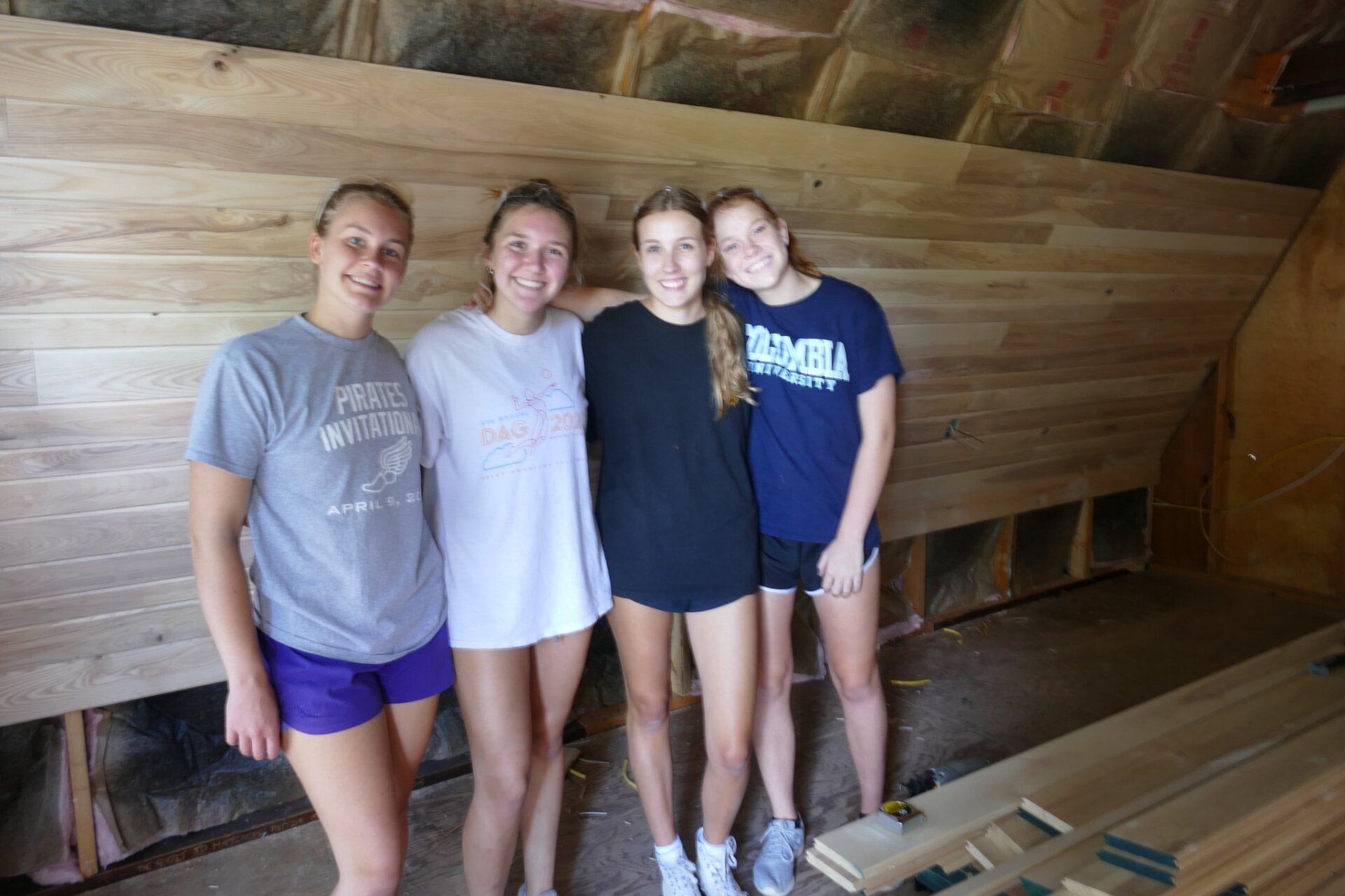 Girls working in cabin