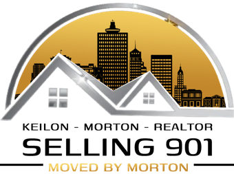 Keilon Morton Realtor selling 901, gold skyline and white house logo with &ldquo;Moved by Morton&rdquo; text