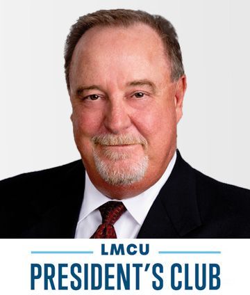 Man in suit with beard; LMCU President's Club logo.