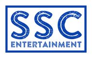 A blue logo for ssc entertainment on a white background