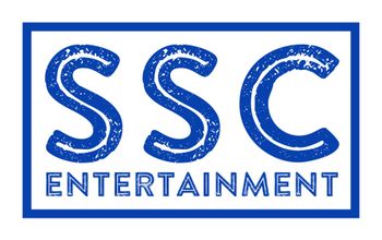 A blue logo for ssc entertainment on a white background