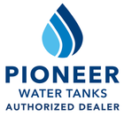 Pioneer Water Tanks authorized dealer logo with blue water droplet icon and text