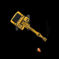 An excavator arm swinging about to hit an unaware worker