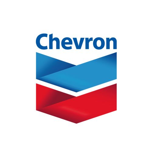 Chevron logo: Blue and red chevron shape, with “Chevron” in blue at the top.
