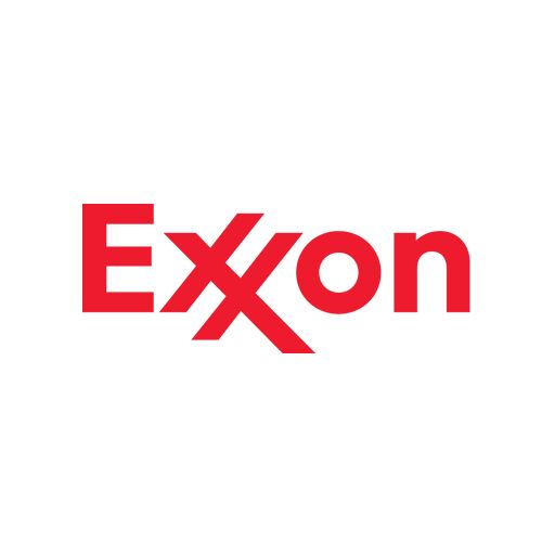 Exxon logo in red; stylized
