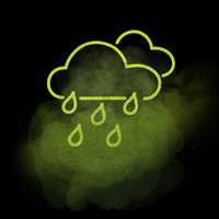 Green cloud and raindrop icon on a dark background, suggesting rain weather.