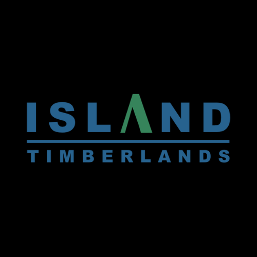 ISLAND Timberlands logo in blue and green on a black background