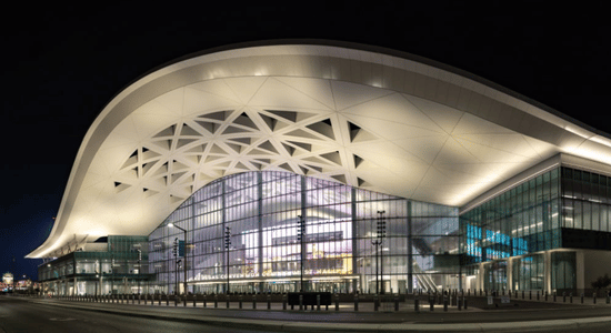 Nighttime photo of the Las Vegas Convention Center