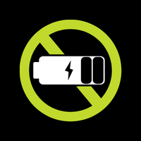 Green no-battery symbol: battery icon crossed out in a circle.