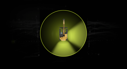 Top down excavator view showing two detection zones