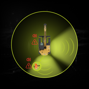 Shows audible alerts for the excavator operator and ground worker