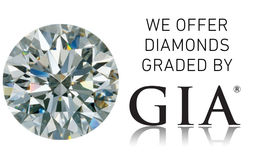 Diamond and text reading “We offer diamonds graded by GIA”