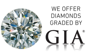 Diamond and text reading “We offer diamonds graded by GIA”