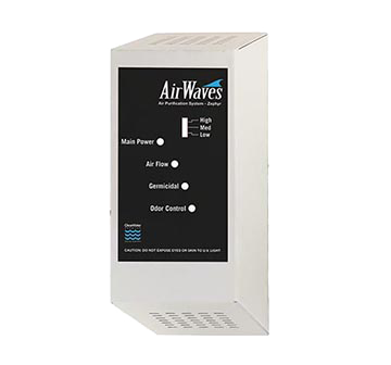 ClearWater Tech AirWaves whole‑home HVAC air purifier using UV and ozone to eliminate odors and airborne microbes