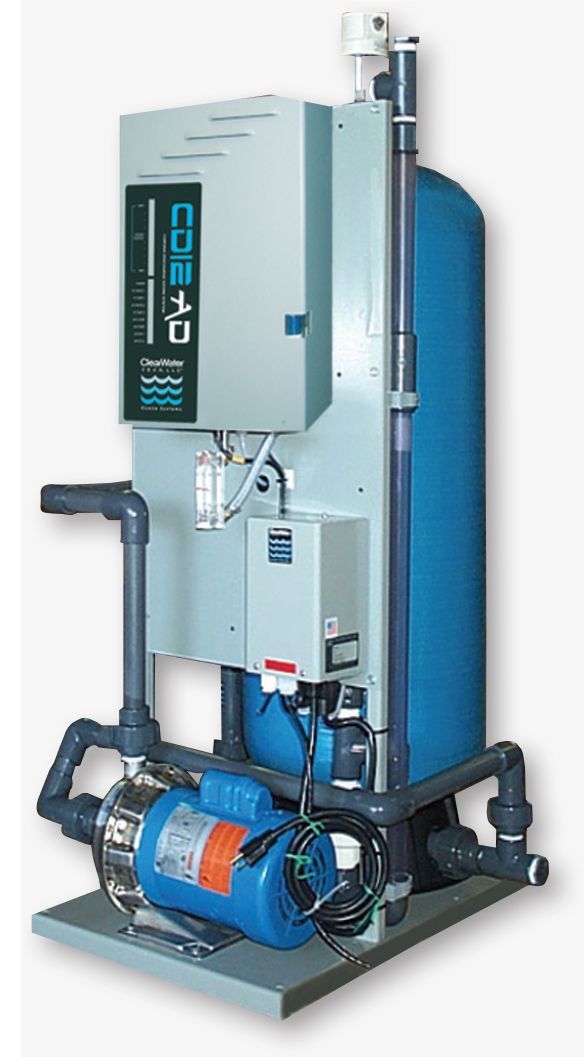ClearWater Tech POE12 skid-mounted ozone system with 2.6 g/hr output, built‑in air dryer, pump, injector, and contact tank
