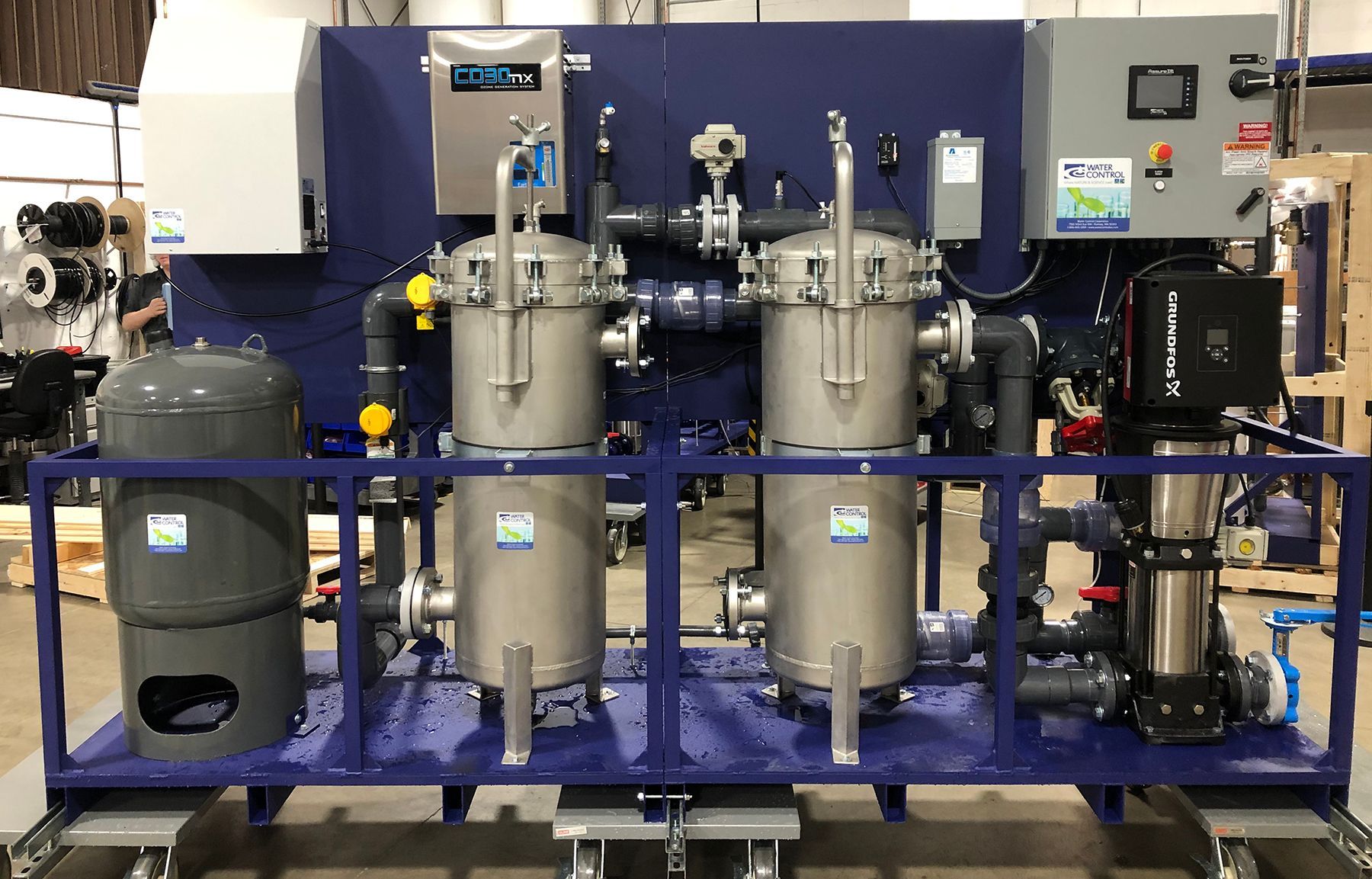 ClearWater ozone system mounted on a skid at a facility