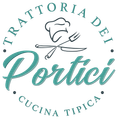 Logo for Trattoria del Portici: teal circular text with chef hat and fork, “Cucina Tipica” below