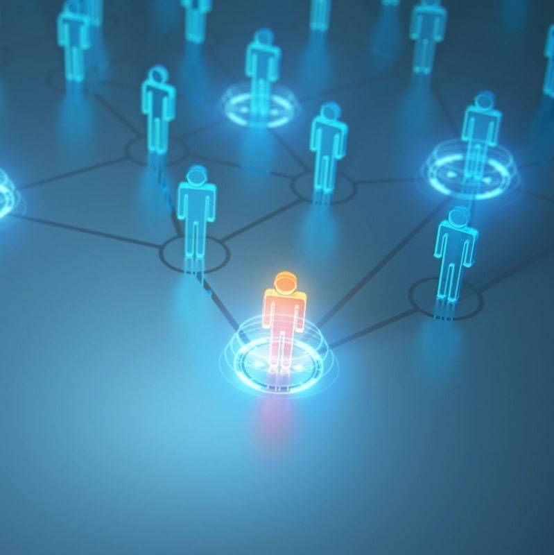 A group of people are connected to each other in a network.