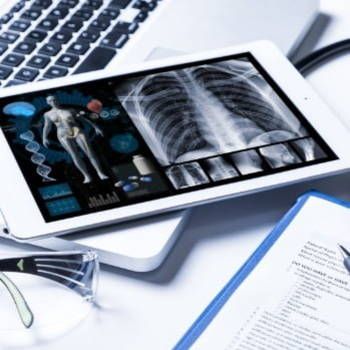 A tablet with an x-ray of a person on it
