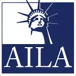 AILA logo: Statue of Liberty silhouette above AILA acronym, white on blue.