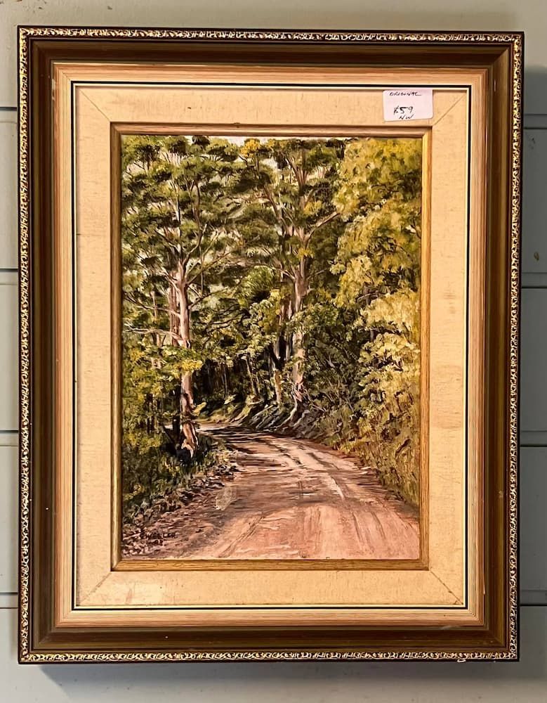 Oil Painting of a Dirt Road Winding Through a Lush Forest — Clancy's Office And  Emporium in Taree, NSW