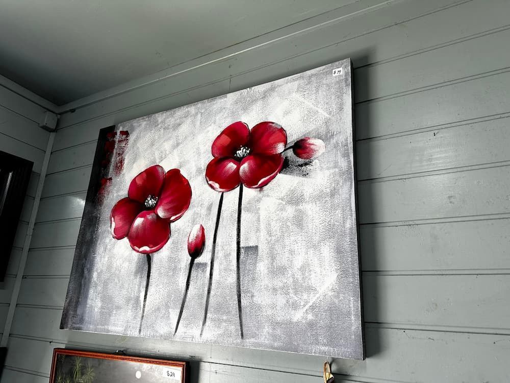 Square Painting of Red Poppies on a Gray and White Background — Clancy's Office And Emporium in Taree, NSW
