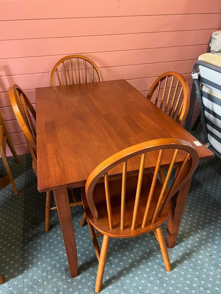 Wooden Dining Table With Four Matching Chairs — Clancy's Office And  Emporium in Taree, NSW