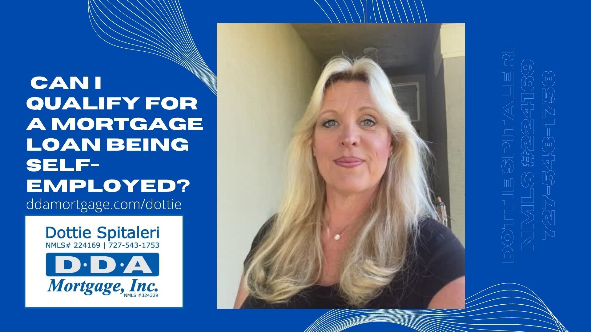 A woman is standing in front of a sign that says can i qualify for a mortgage loan being self employed ?