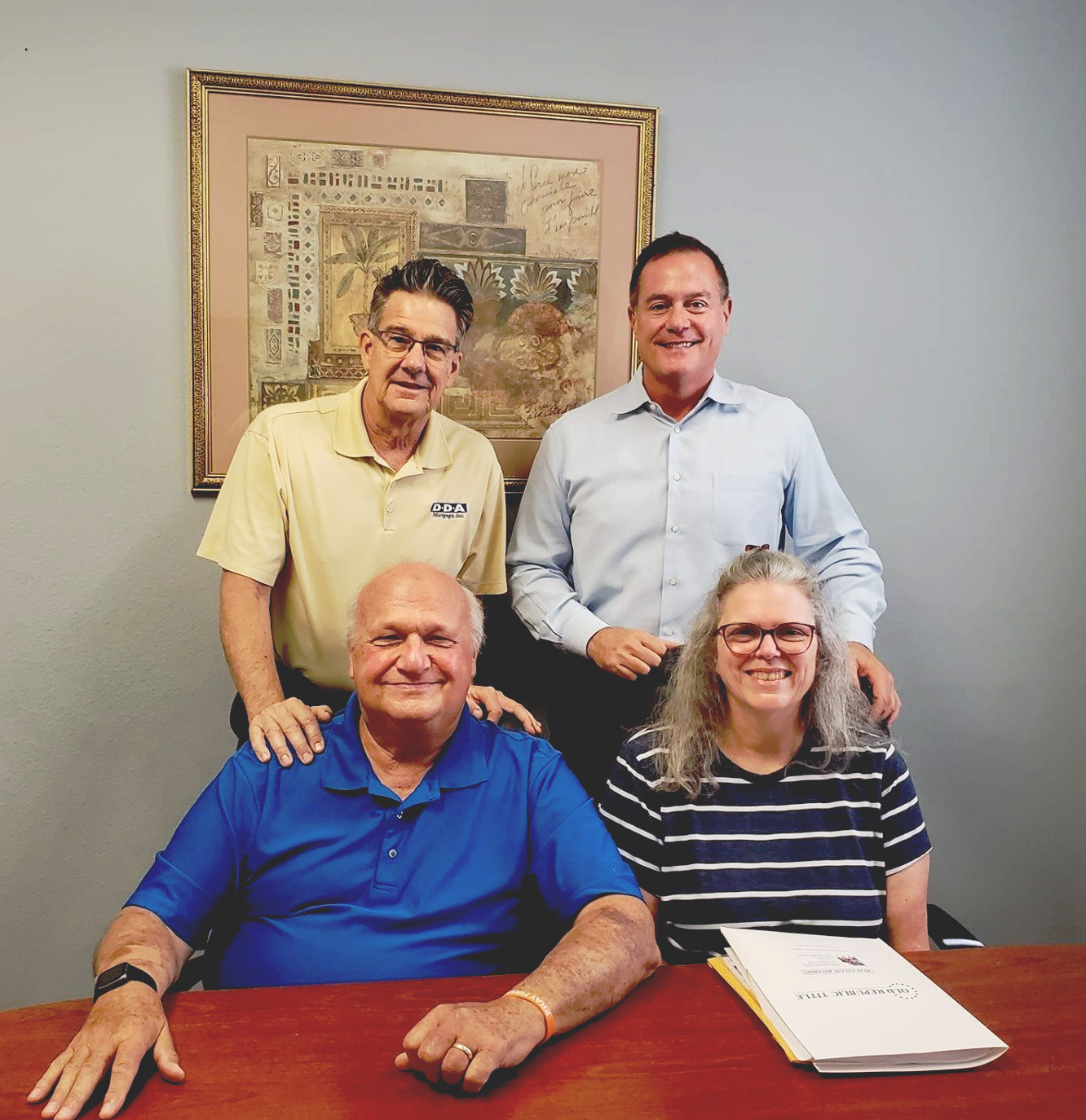 Cartoon hand signing a mortgage statement with money and house graphics