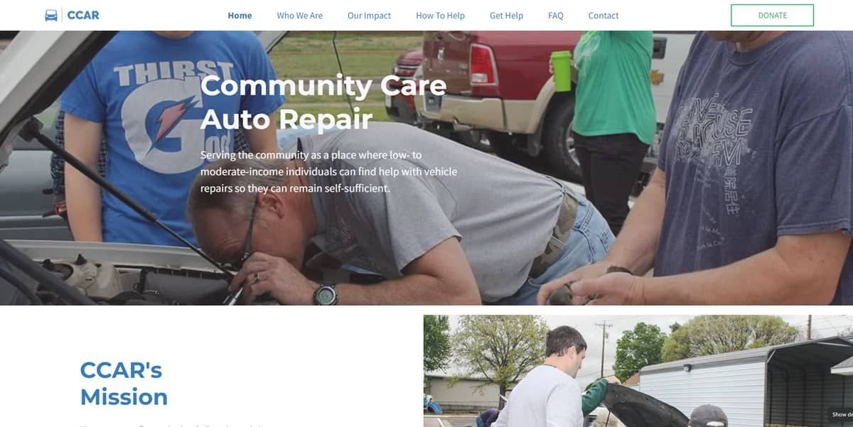 a screenshot of a website for community care auto repair