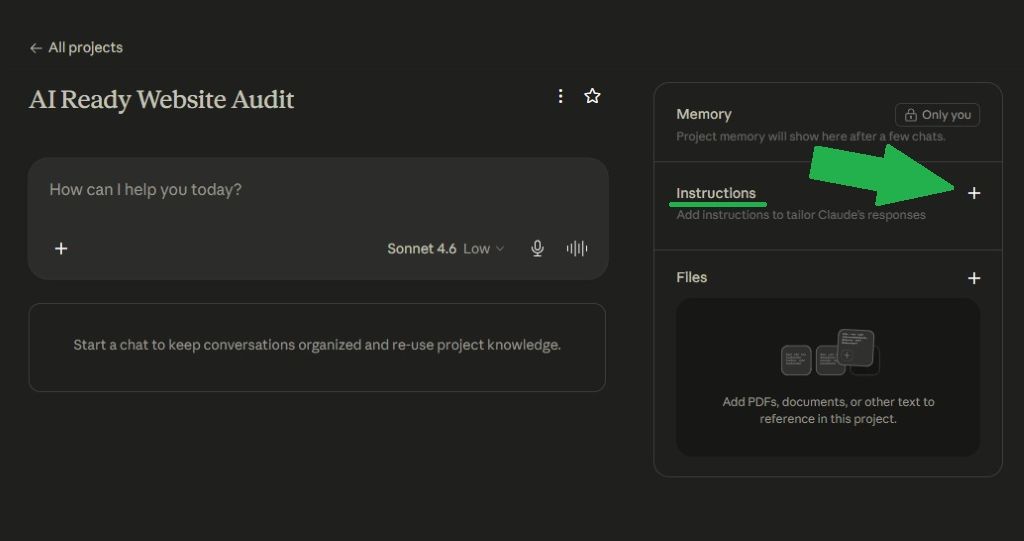 Dark dashboard screenshot with a green arrow pointing to the “Add” section on the right panel.