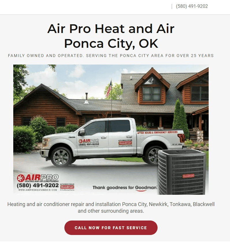 image of HVAC company website
