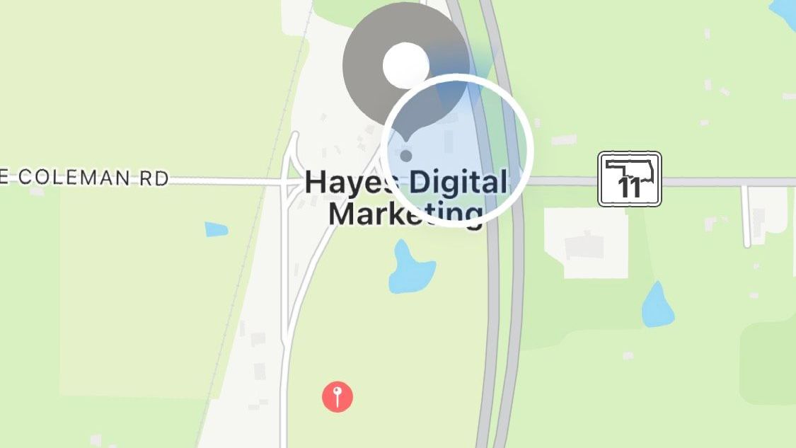 image of Apple map with Hayes Digital Marketing in center