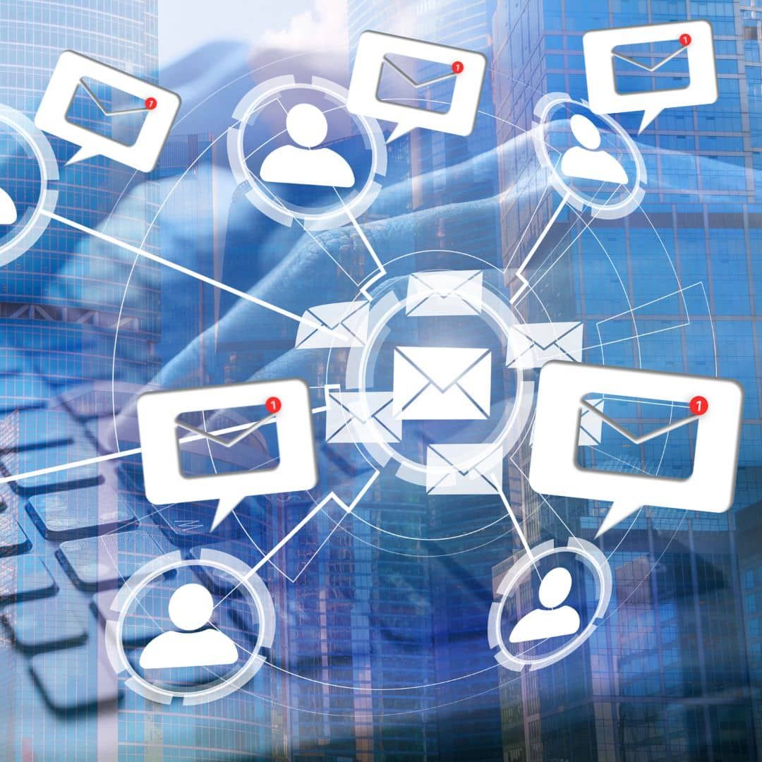 A computer screen with a bunch of email icons on it.