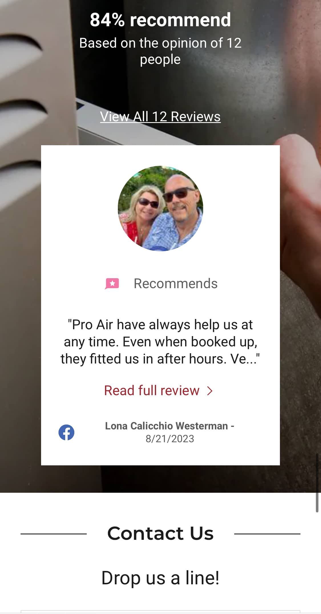 A screencap of an hvac website review.