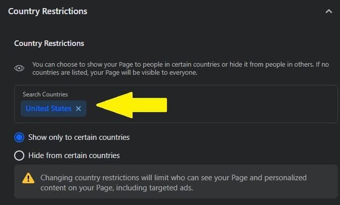 a screenshot of a facebook page with a yellow arrow pointing to the privacy section .