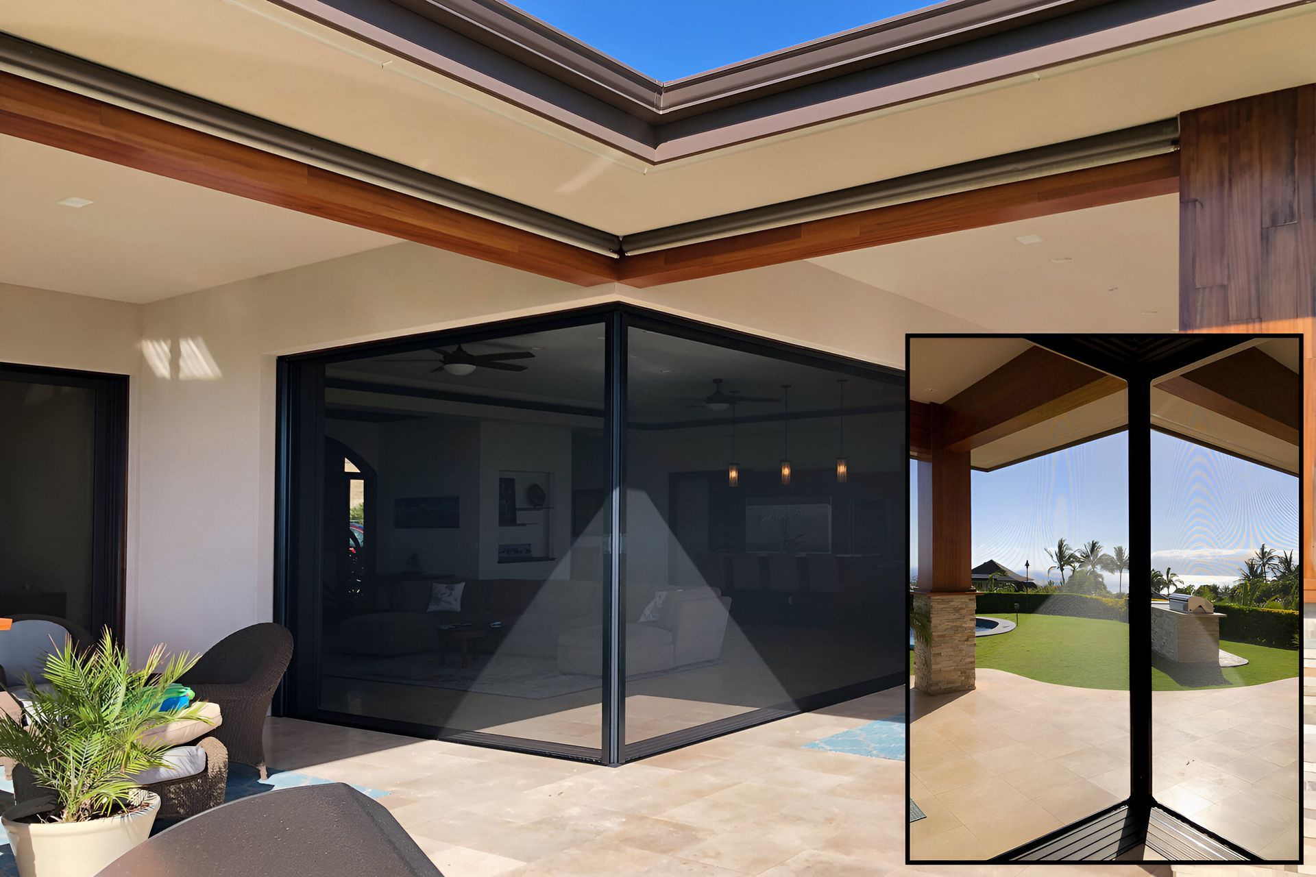 A picture of a house with sliding glass doors