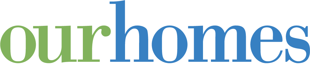 The logo for our homes is blue and green on a white background.