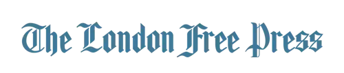 A blue logo for the london free press