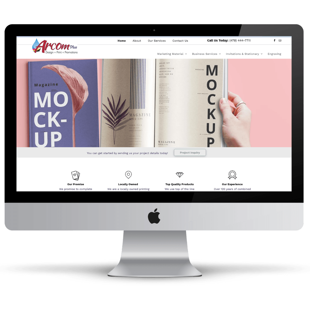 Website example for Arcom Printing in Northwest Arkansas