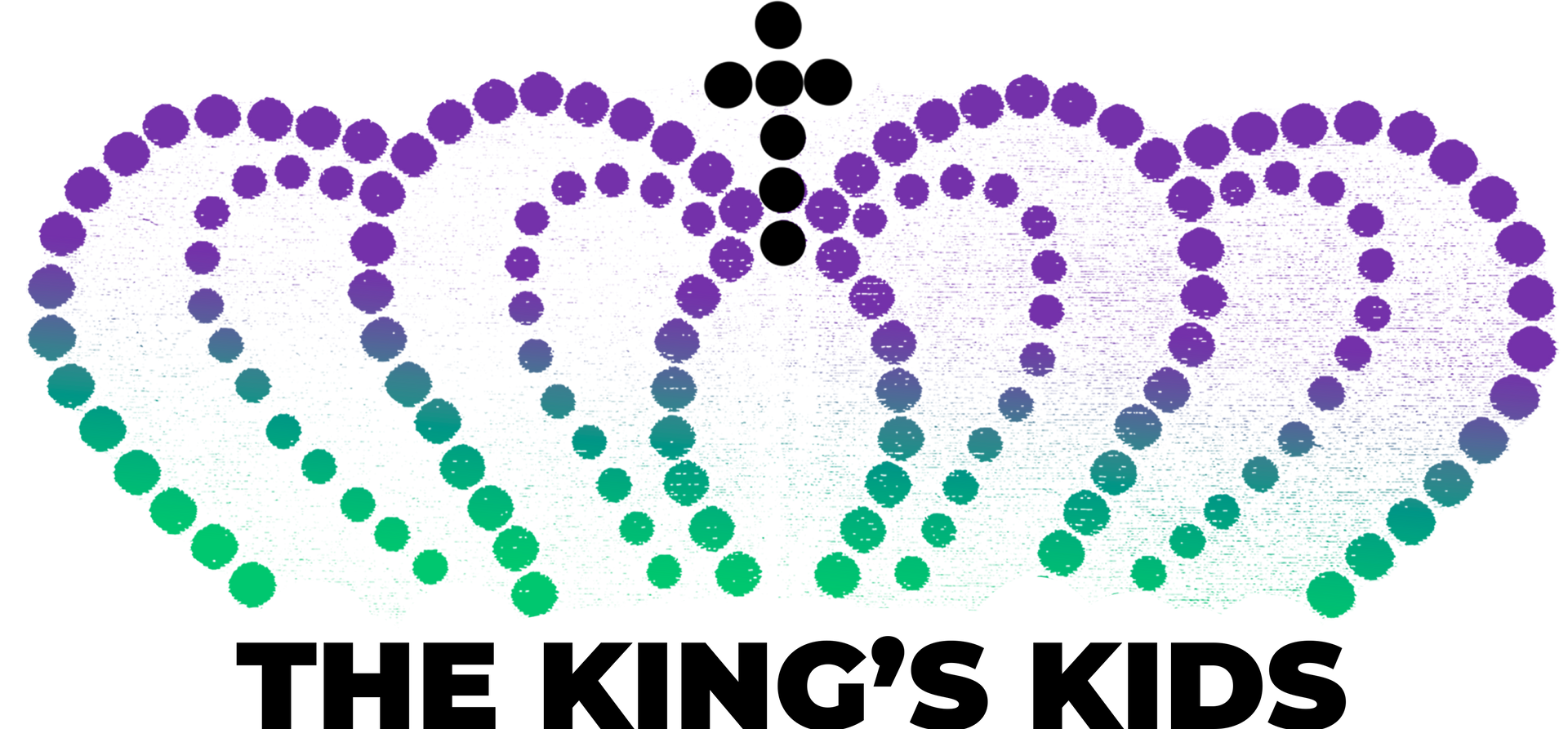 The King's Kids Youth Development Center logo. A purple and green crown made of dots and black letters.