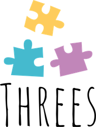Three puzzle pieces are stacked on top of each other on a white background.