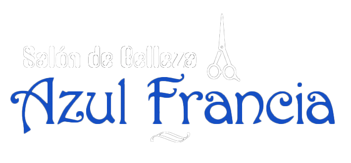 El texto del logotipo “Azul Francia” está escrito en letra cursiva azul con la frase “Solos de Belleza” en gris tenue encima.