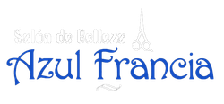 El texto del logotipo “Azul Francia” está escrito en letra cursiva azul con la frase “Solos de Belleza” en gris tenue encima.