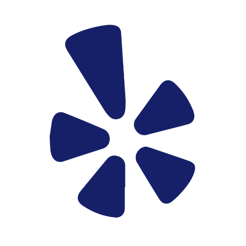 Yelp logo: Blue stylized “Y” shape with six radiating segments.