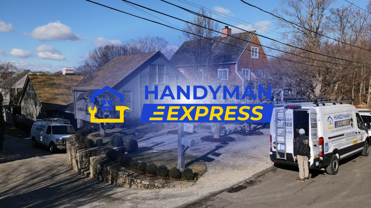 Handyman Express work vans parked beside a house on a sunny suburban street