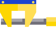 Yellow and blue caliper measuring a gray cylindrical object.