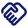 Blue line drawing of two hands clasped in a handshake.