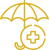 A yellow umbrella with a medical cross on it.